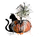 Chat noir et citrouille automnale élégante